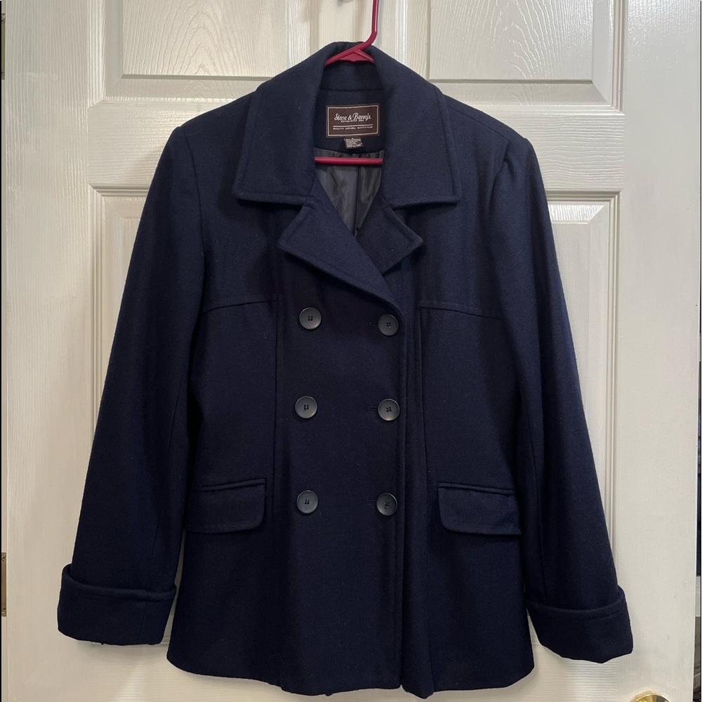Steve & Barry’s blazer jacket size L 50% wool blue color 2 pocket front